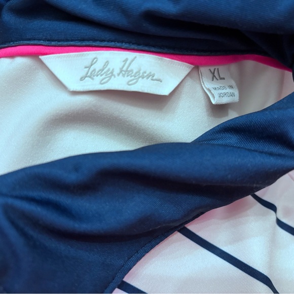 Lady Hagen Polo Shirt XL Small Blue White Pink Short Sleeve 1/4 Zip Golf Tennis - Picture 4 of 5